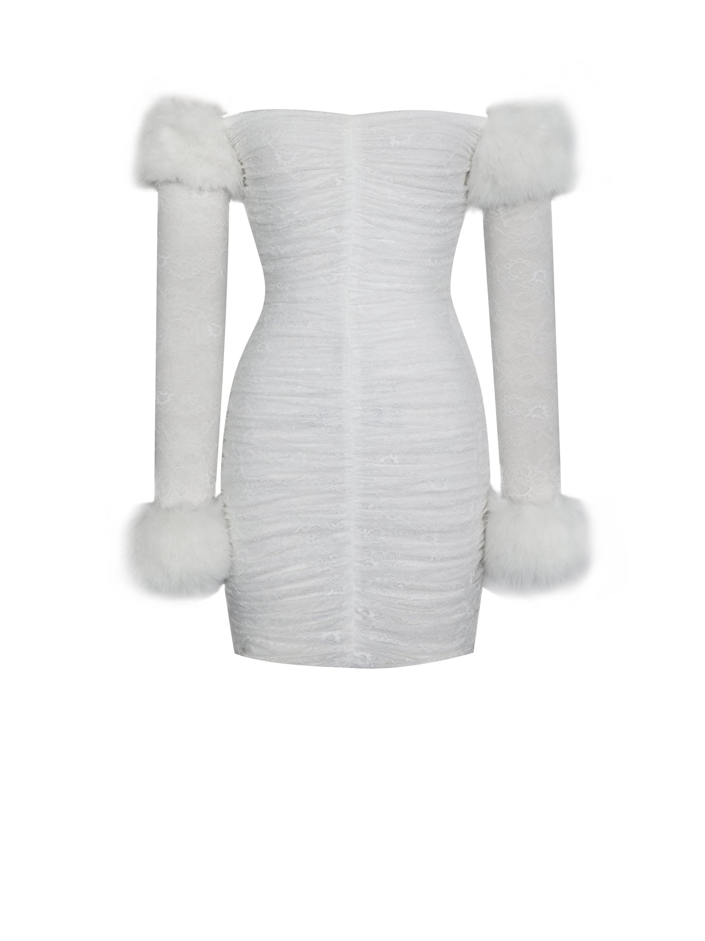 Lani White Lace Off-Shoulder Ruched Mini Dress