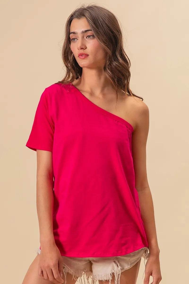 BiBi Cotton Span Knit One Shoulder Top