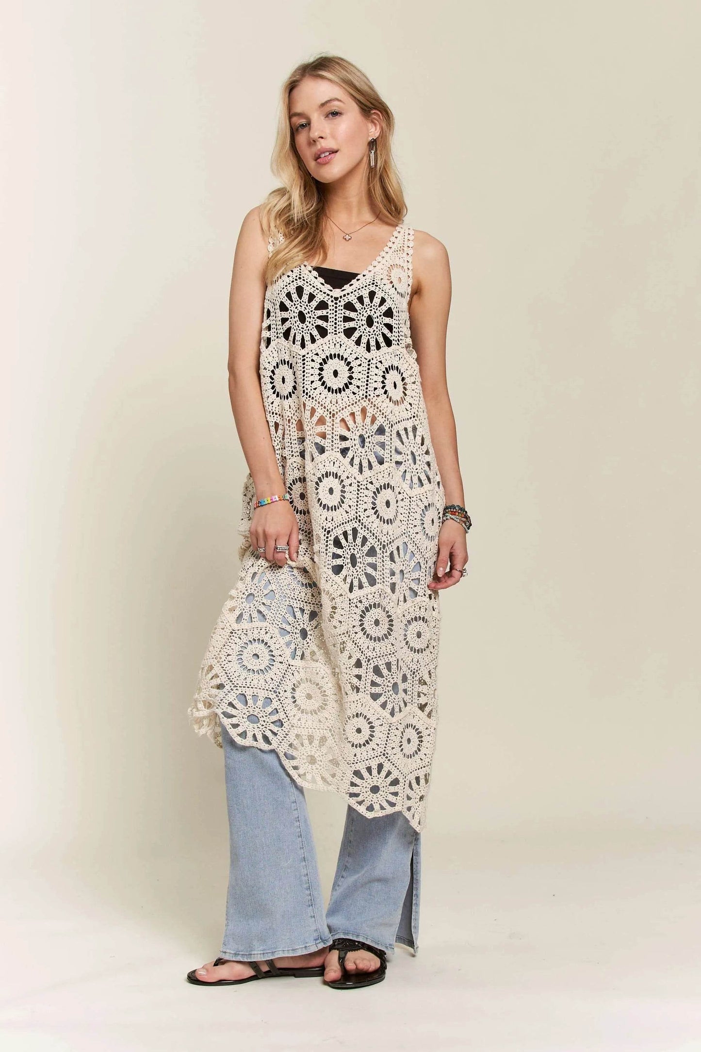 ADORA Crochet Cover-Up Tunic Top