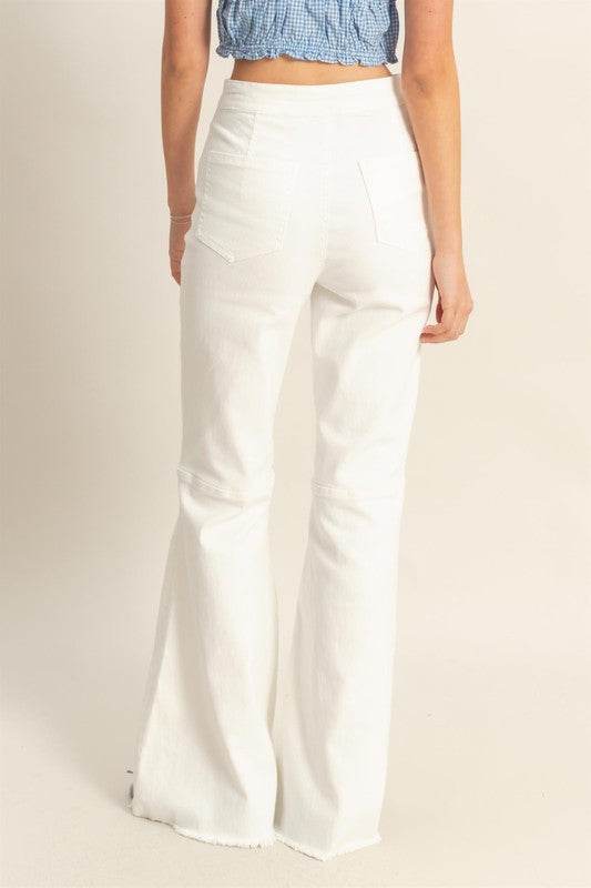 HYFVE Raw Hem High-Waist Washed Flared Jeans