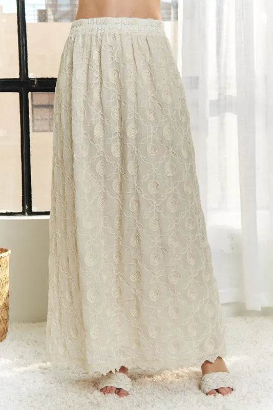 ADORA Elastic Waist Applique Maxi Skirt