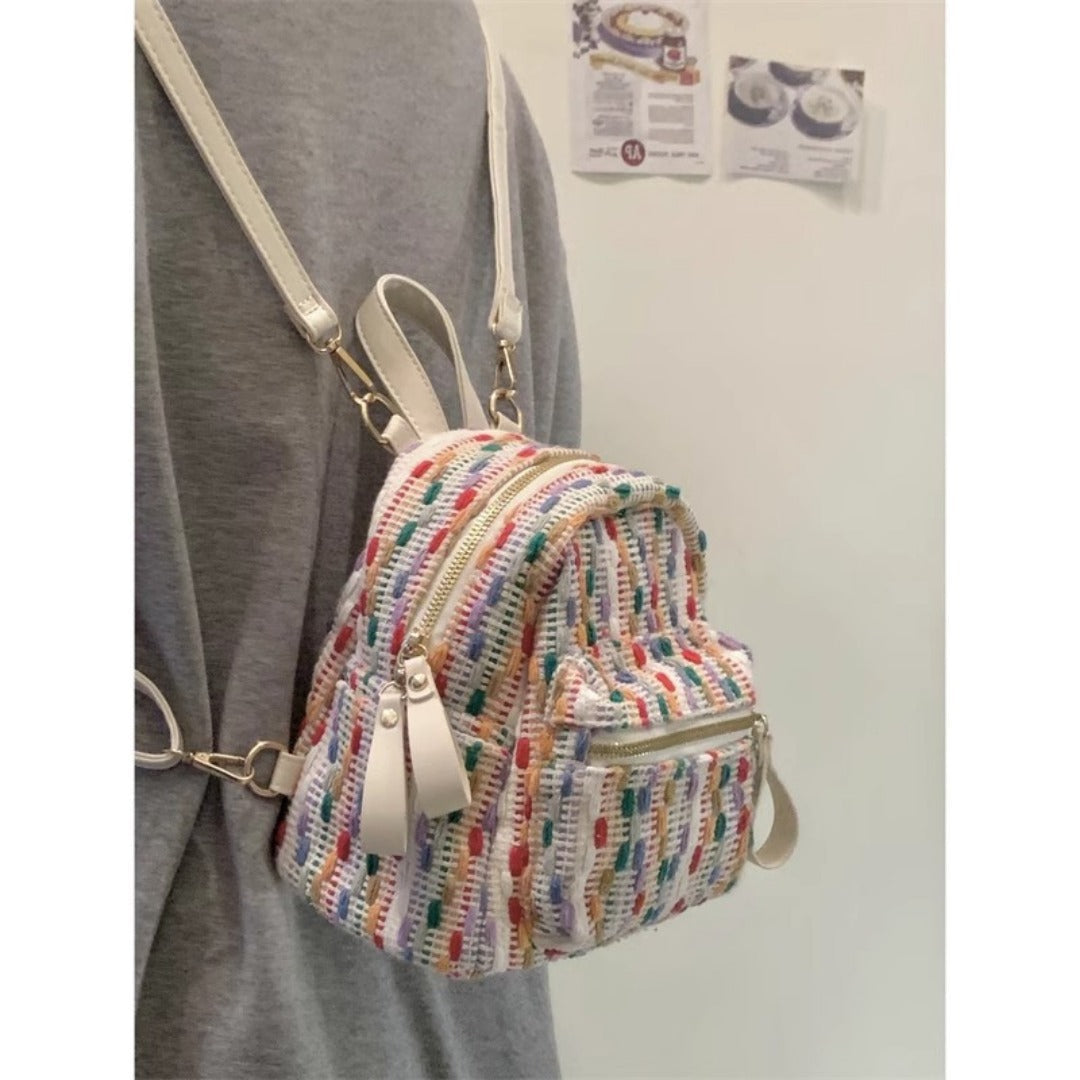 Rainbow Knit Mini Backpack – Stylish Spring and Summer Travel Backpack Purse, Fashionable Mini Backpack for Everyday Use