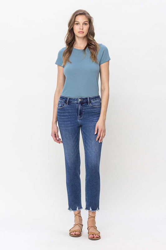 High Rise Crop Slim Straight Jeans