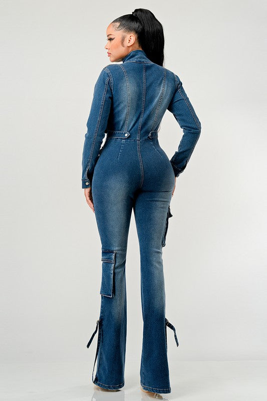 Dye zip up long sleeve jumpsuit