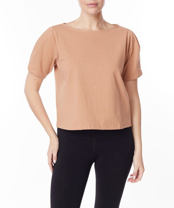 PRE WASHED HEAVY COTTON PRINCESS PUFF SLEEVE CROP