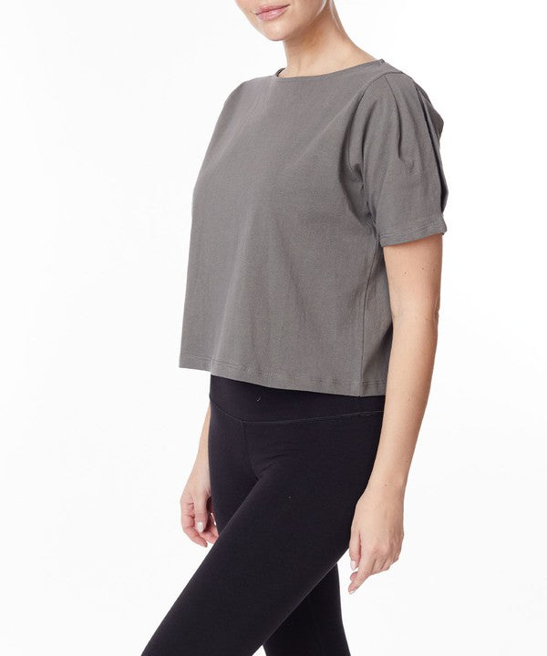 PRE WASHED HEAVY COTTON PRINCESS PUFF SLEEVE CROP
