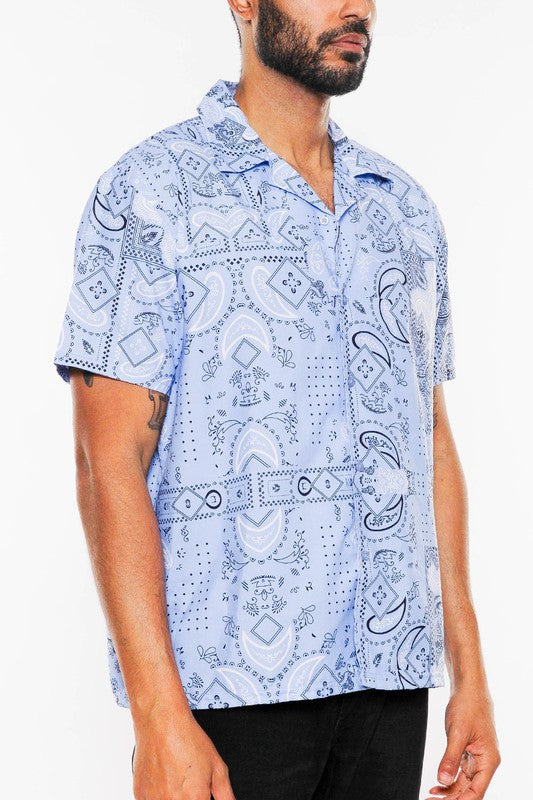 Mens Collared Print Button Down