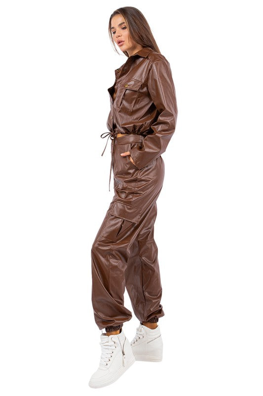 PU LEATHER 2PC PANTS SET