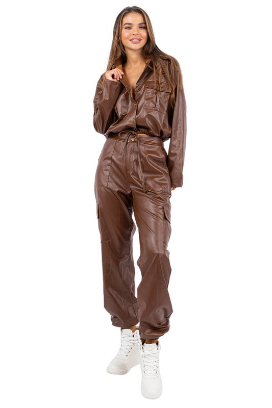 PU LEATHER 2PC PANTS SET