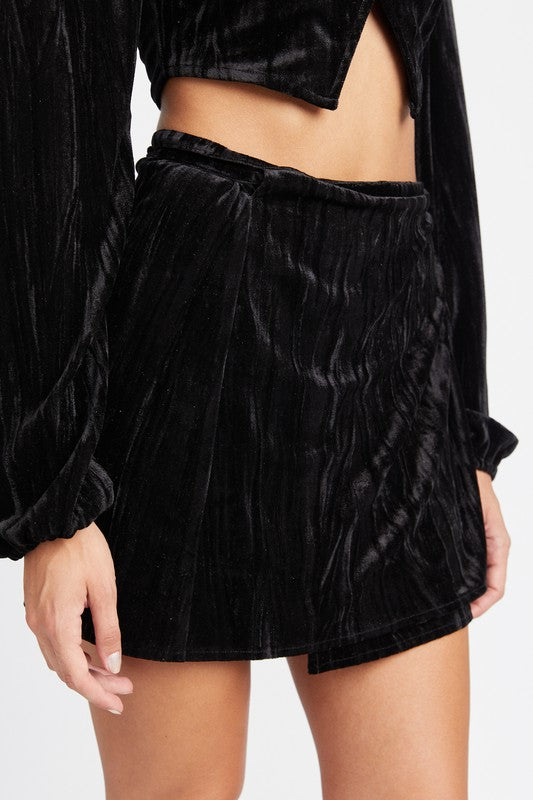 VELVET MINI WRAPPED SKIRT