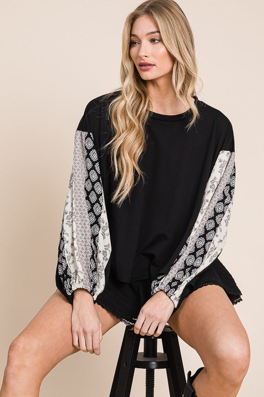 Floral print sleeve detail top PLUS KRT1698