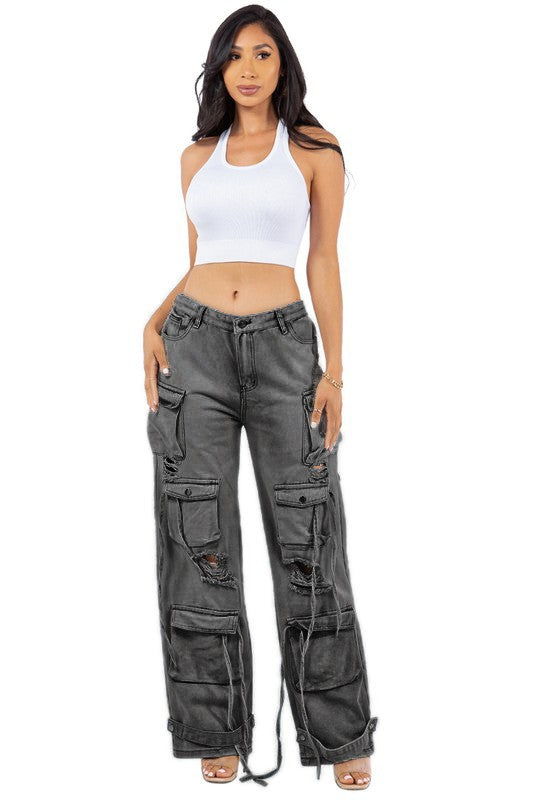 CARGO STYLE DENIM PANTS