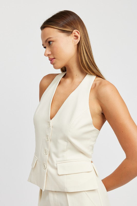 BUTTON DOWN HALTER VEST