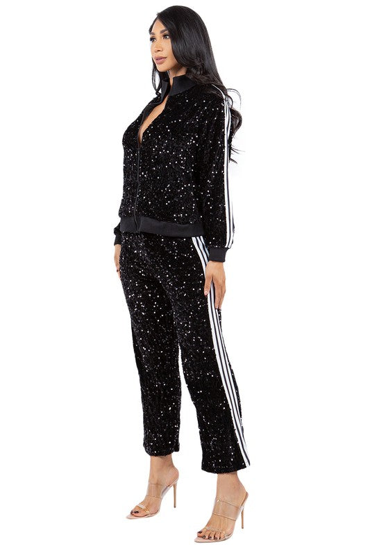 SEQUIN TWO PIECE PANT SET