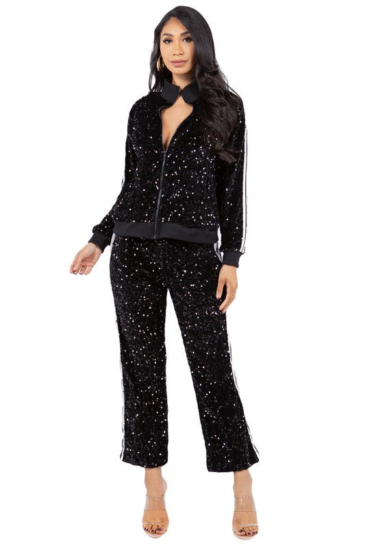 SEQUIN TWO PIECE PANT SET