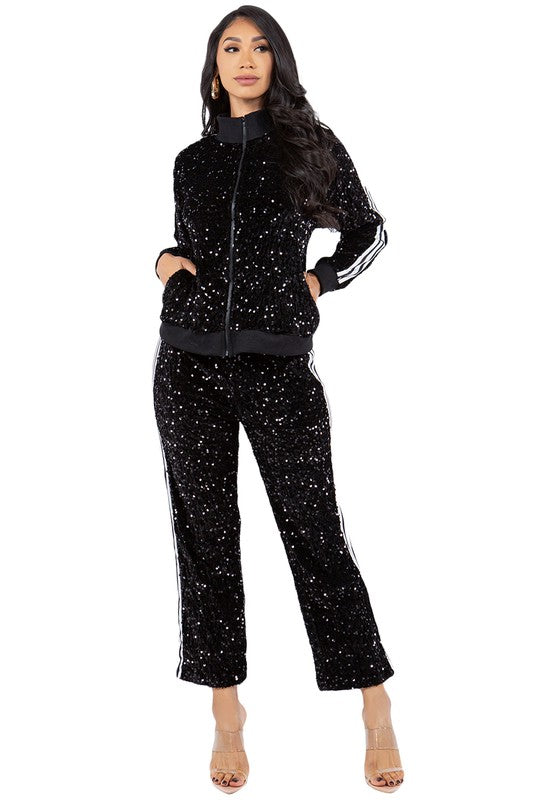 SEQUIN TWO PIECE PANT SET