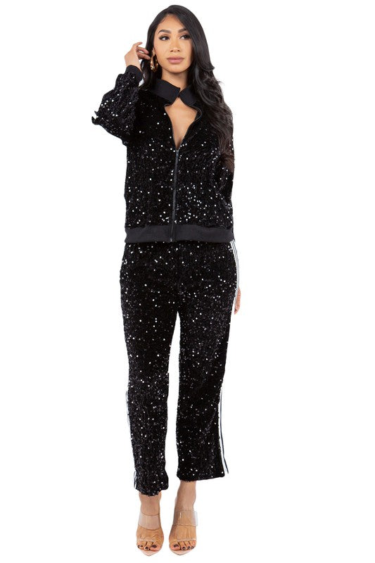 SEQUIN TWO PIECE PANT SET