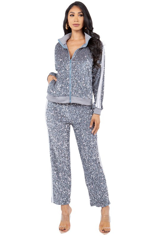 SEQUIN TWO PIECE PANT SET