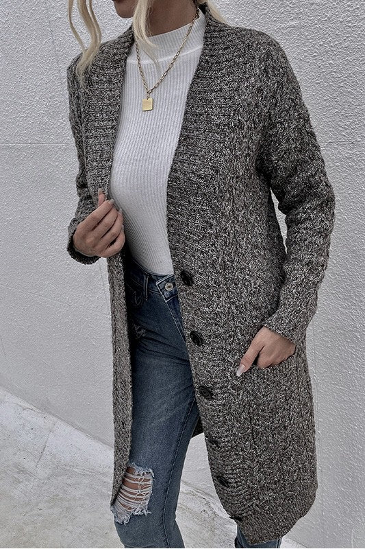 Drak Gray Dual Pocket Button Front Cardigan