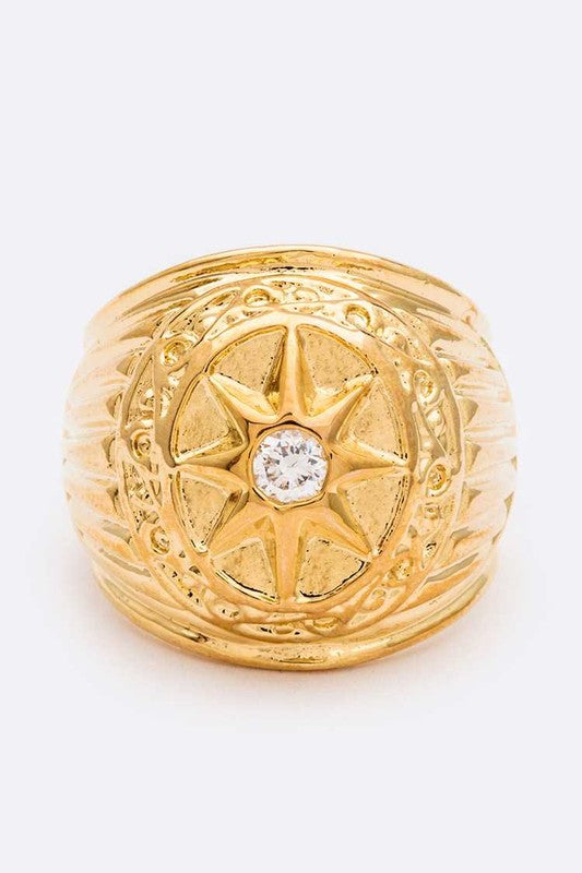 Crystal Star Embossed Gold Plated Ring