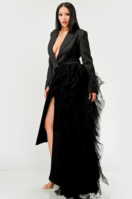 Noir Cascade Tuxedo Gown