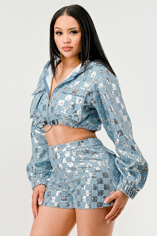 Glitz & Denim Sequin Hoodie Set