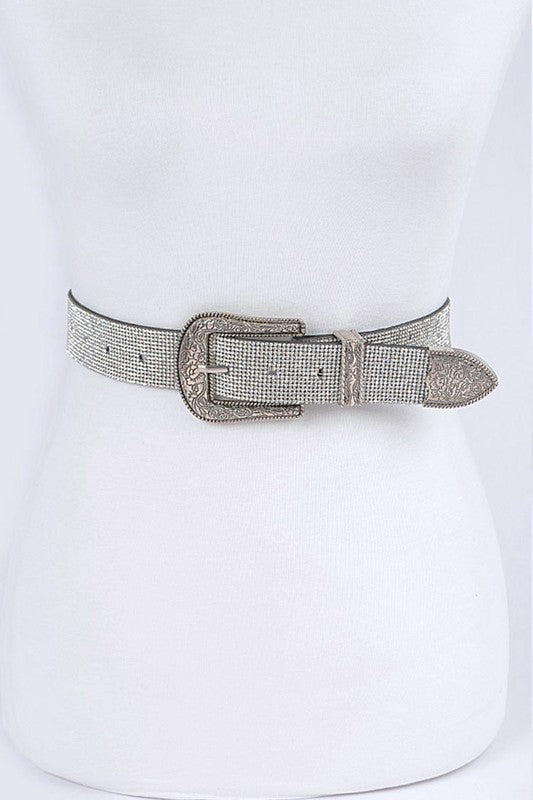 Plus Size Rhinestone Western Engraved Buckle Belt