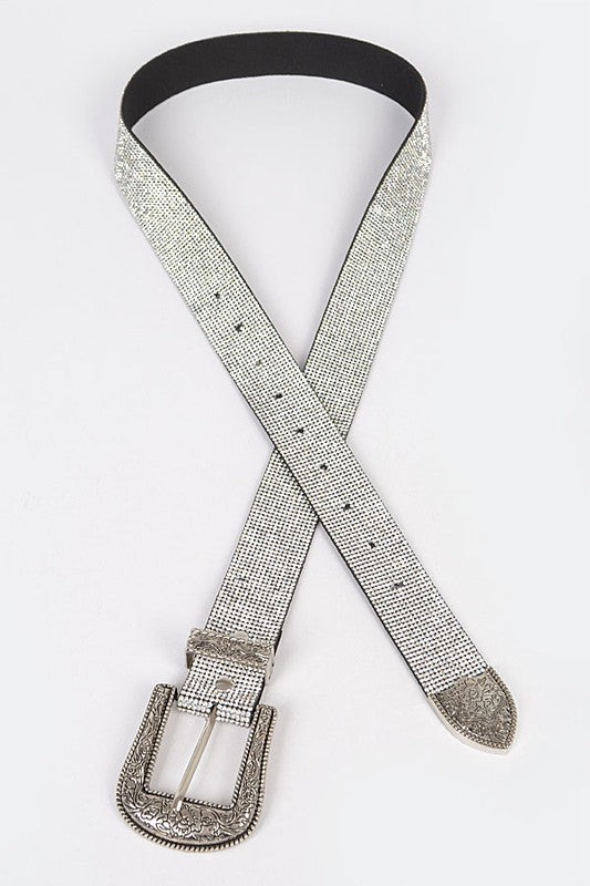 Plus Size Rhinestone Western Engraved Buckle Belt