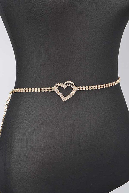 Dainty Rhinestone Heart Charm Chain Belt