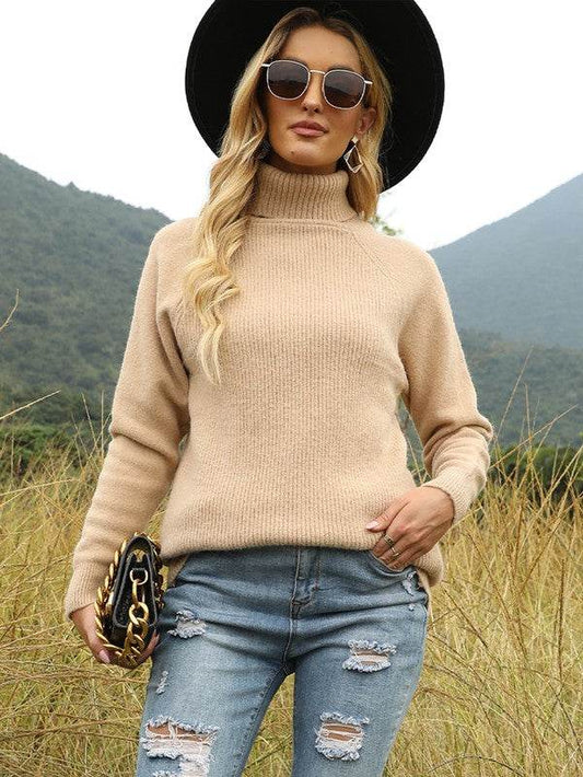 apricot frenchy mock neck drop shoulder sweater