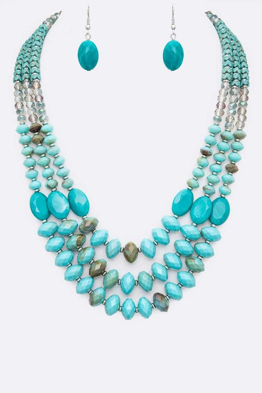 Mix Beads Layered Statement Necklace Set