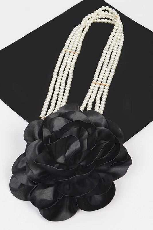 Oversize Satin Flower Pearl Strand Elastic Belt