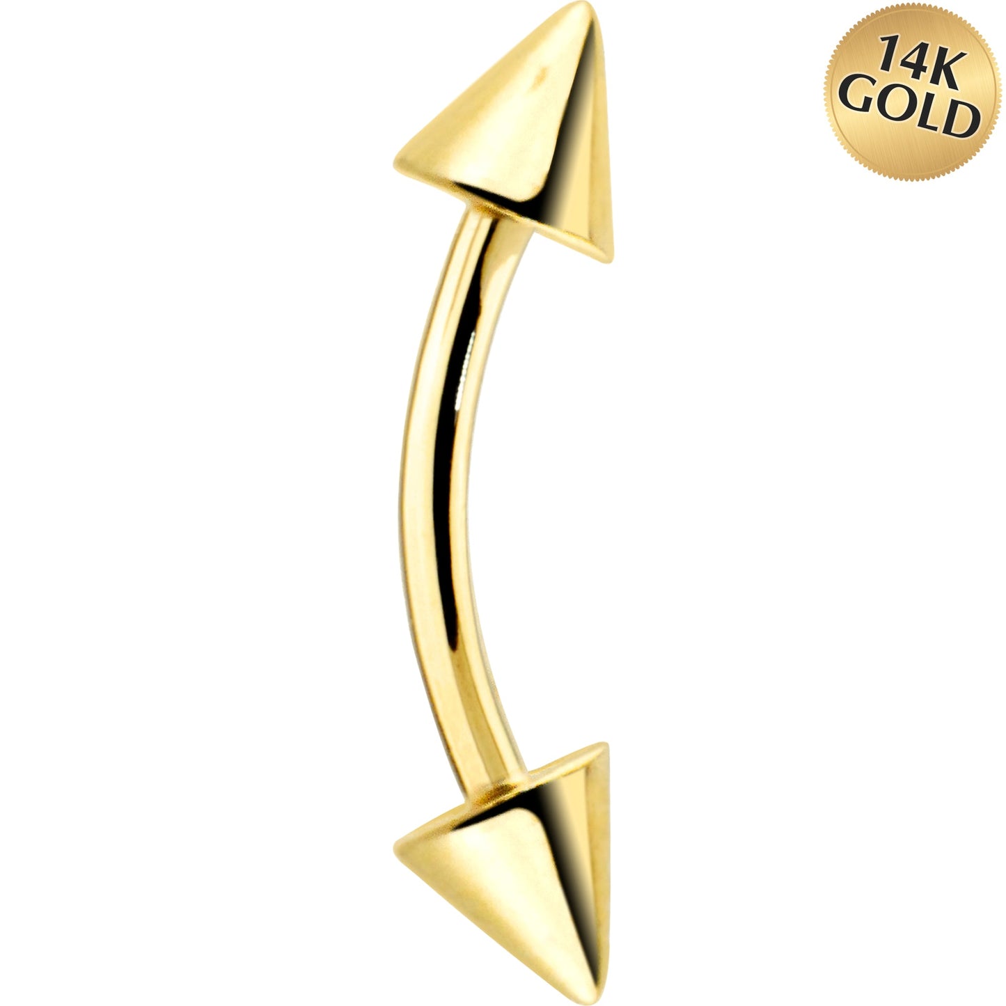 Solid 14k Yellow GOLD CONE Eyebrow Ring 16G 5/16 3mm