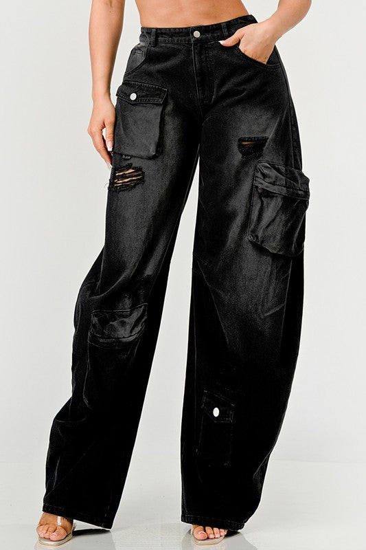 Black washed out cargo pants