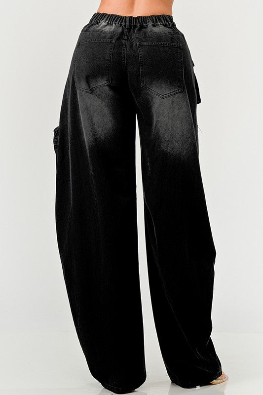 Black washed out cargo pants