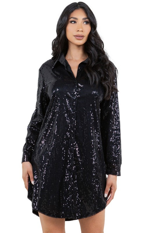 FASHION SHIRT SEQUINS DRESS