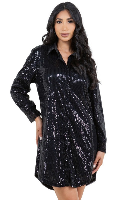 FASHION SHIRT SEQUINS DRESS