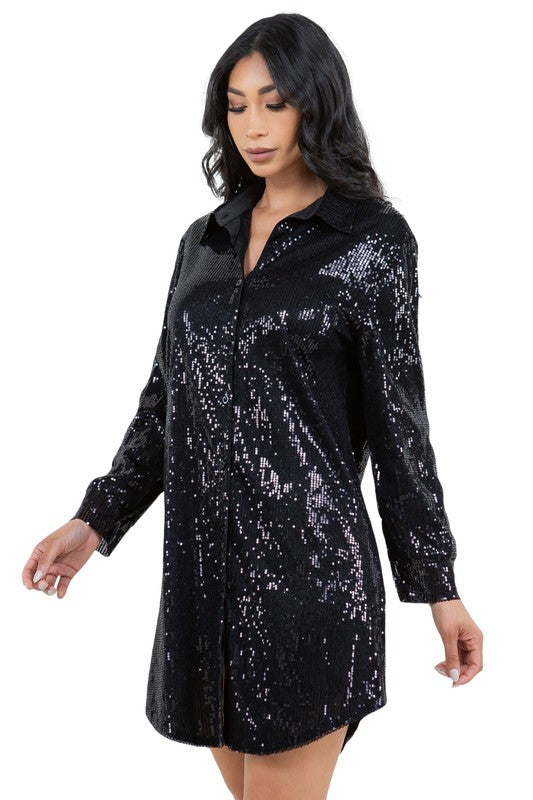 FASHION SHIRT SEQUINS DRESS