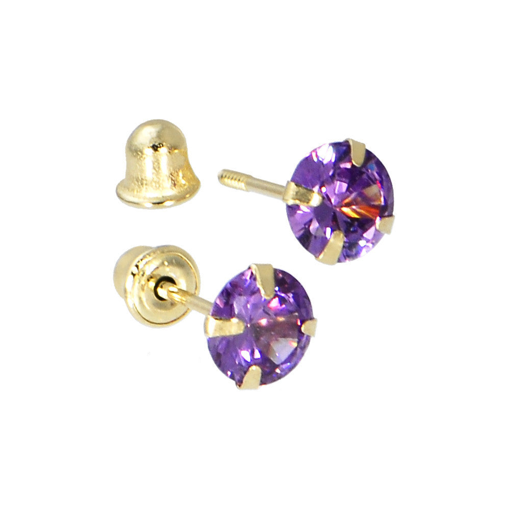 Solid 14k Yellow Gold .47 Carat Cubic Zirconia FEBRUARY Birthstone Earrings