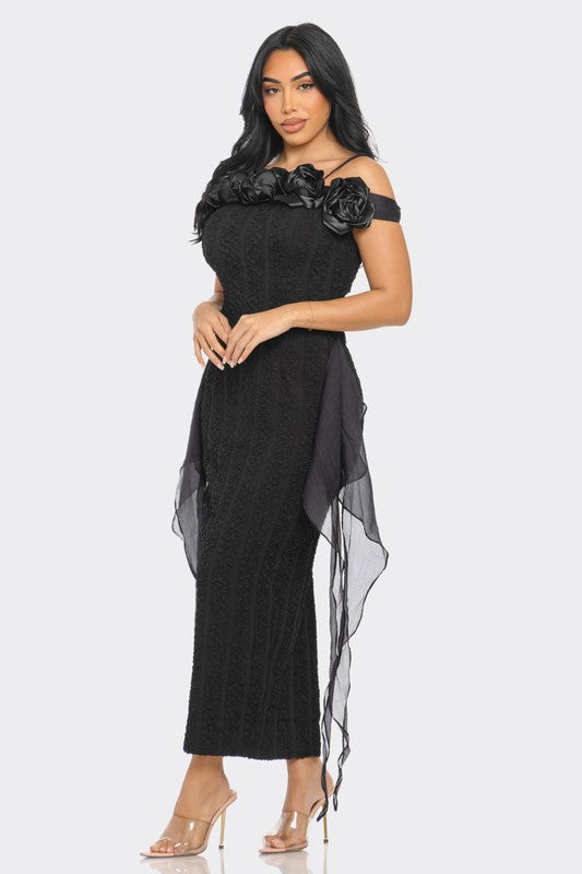 Enchanting Rose Off-Shoulder Dress