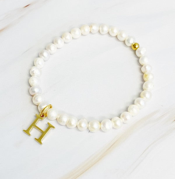 Freshwater Pearl Initial Charm Bracelet