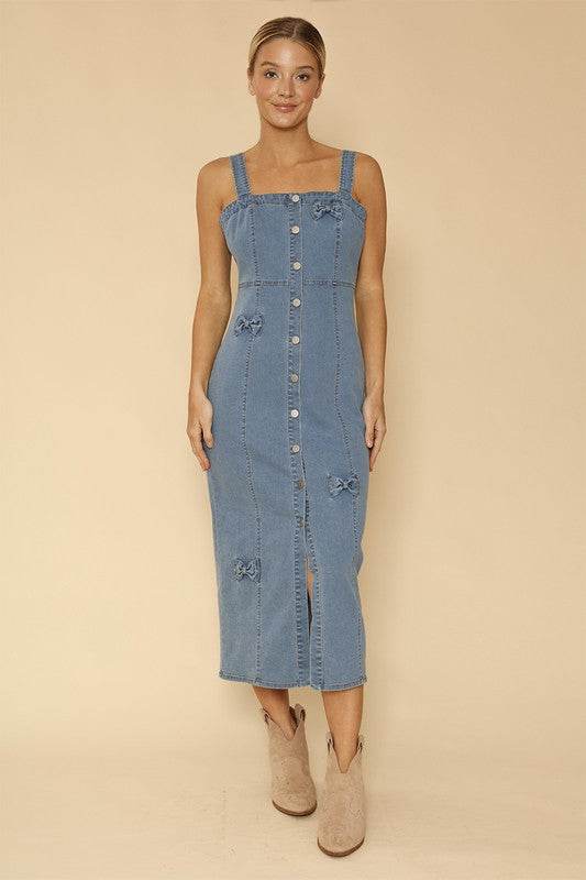 Denim dress with bow detailing