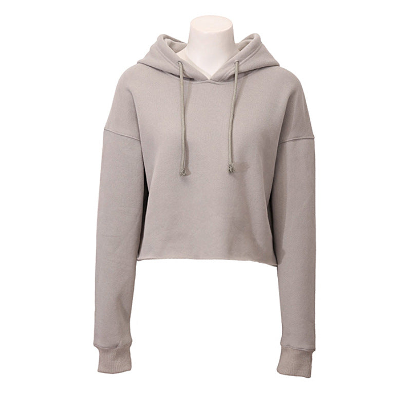 Women Sports Sweatshirt Autumn Winter Fleece-Lined Pullover Hoodie Personalized Bare Cropped Long Sleeved Top