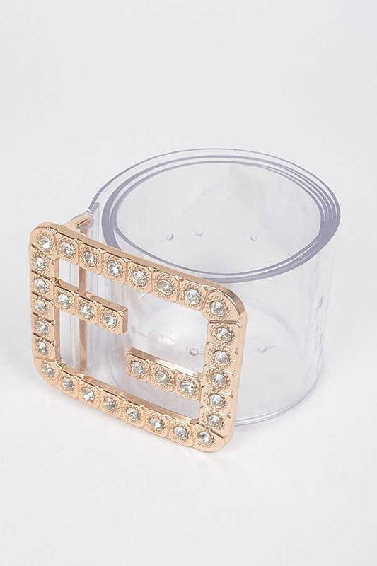 Plus Size Crytal F Logo Transparent Cleared Belt