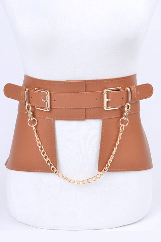 Chain Accent Faux Leather Skirt Belt