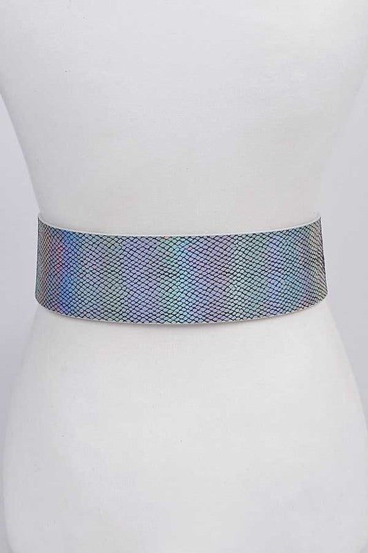 Holographic Snake Print Square Buckle Belt