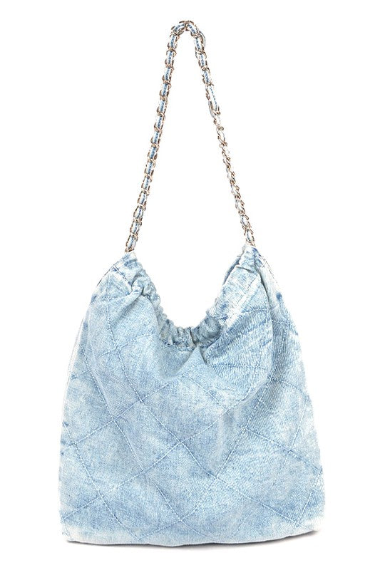 Denim Quilted Large Shoulder Bag