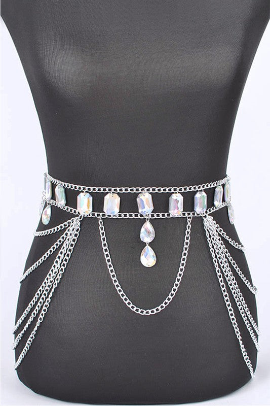 Oversize Acrylic Stone Layered Chain Belt