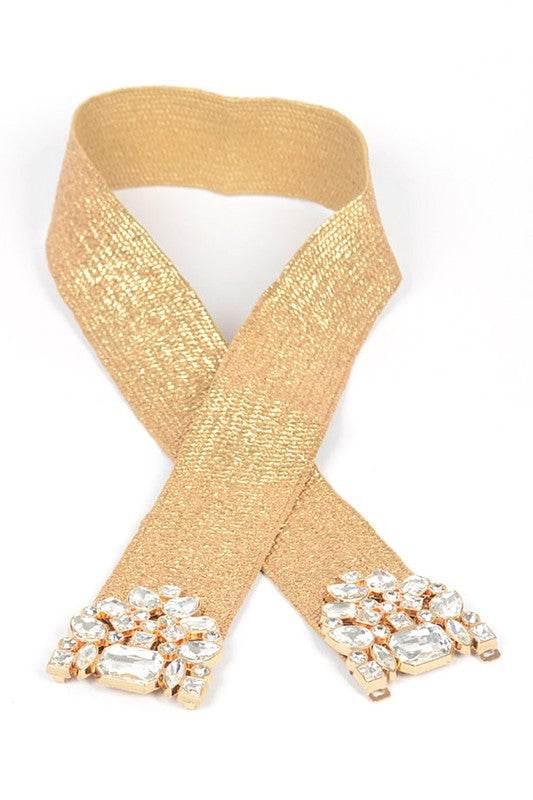Plus Size Crystal Metallic Straw Elastic Belt