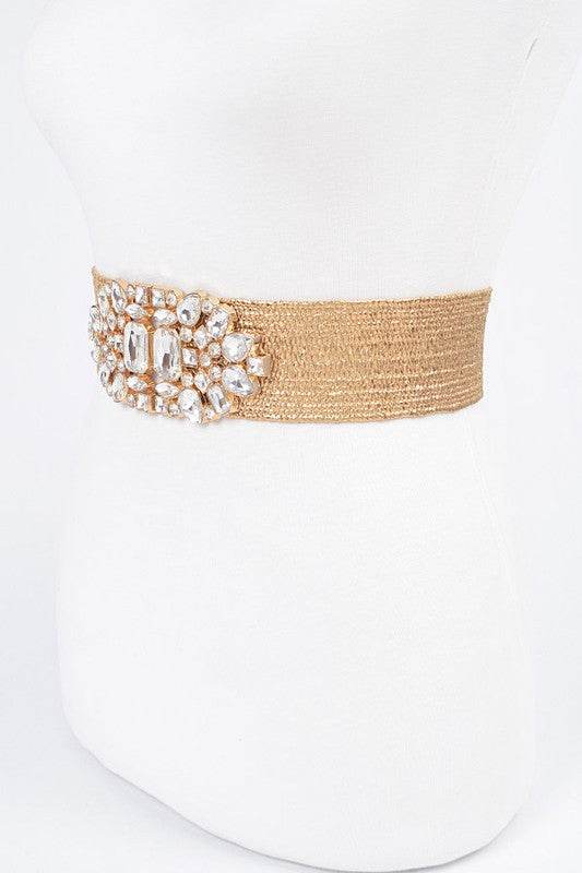 Plus Size Crystal Metallic Straw Elastic Belt